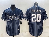 Men's Dallas Cowboys #20 Tony Pollard Navy Blue Pinstripe With Patch Cool Base Stitched Baseball Jersey,baseball caps,new era cap wholesale,wholesale hats